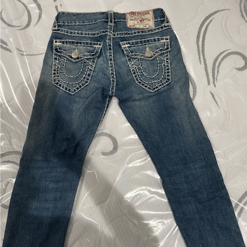 True Religion Blue Relaxed Jeans with Signature Stitching